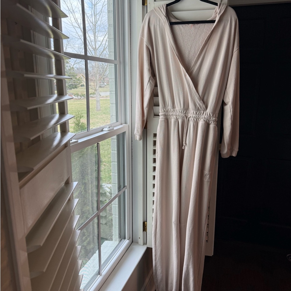 Free people cream Hooded Wrap Jumpsuit